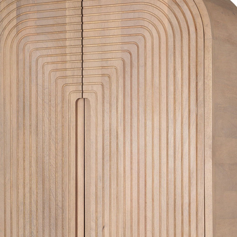 72" Solid Wood Texture Door Arched Cabinet With Four Doors - Natural