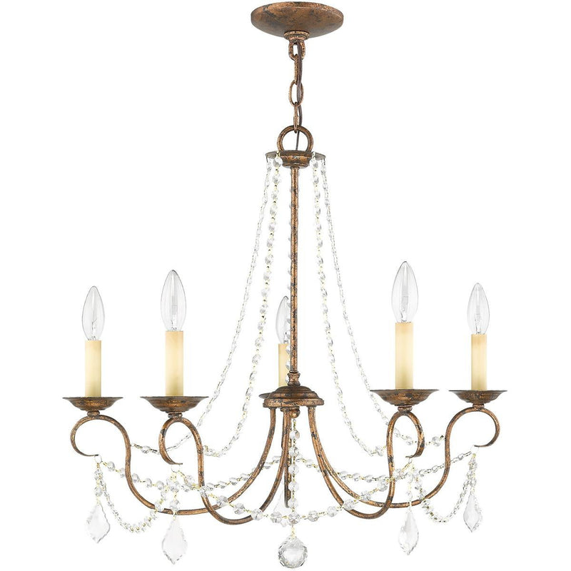 23" Five Light Dimmable Chandelier With Shades - Bronze