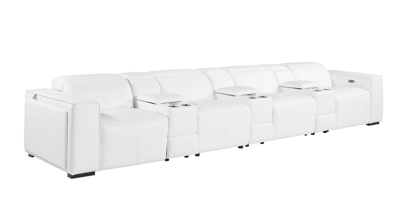 Top Grain Leather Reclining Metal USB Sofa (720425) - White