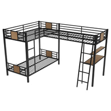 Load image into Gallery viewer, L-Shaped Twin Over Twin Bunk Bed With Twin Size Loft Bed With Desk And Shelf - Brown
