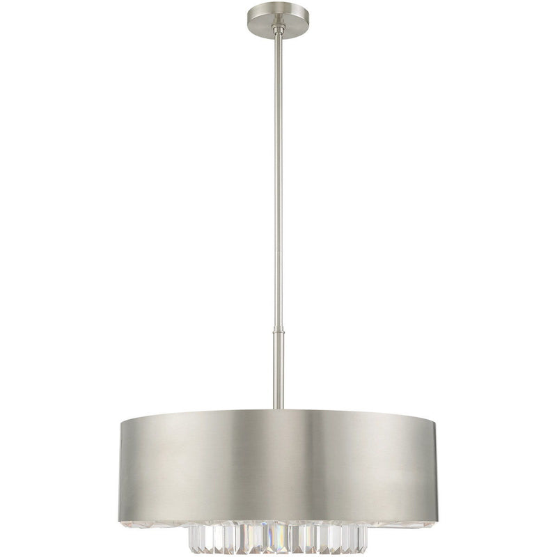 25'' Six Light Dimmable Chandelier With Shades - Nickel