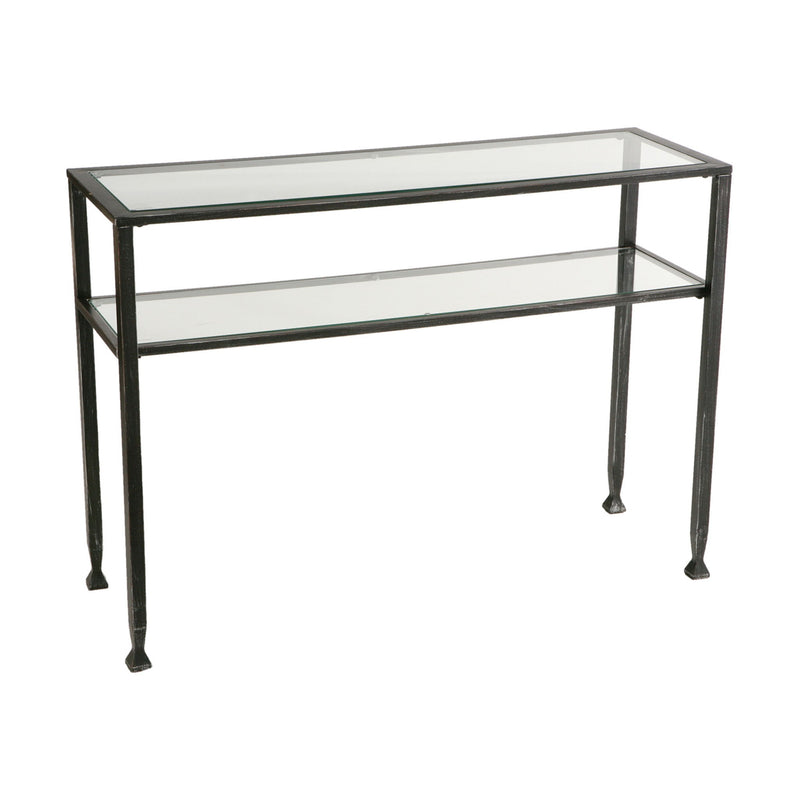 Glass Distressed Console Table With Storage - Clear / Black / Silver