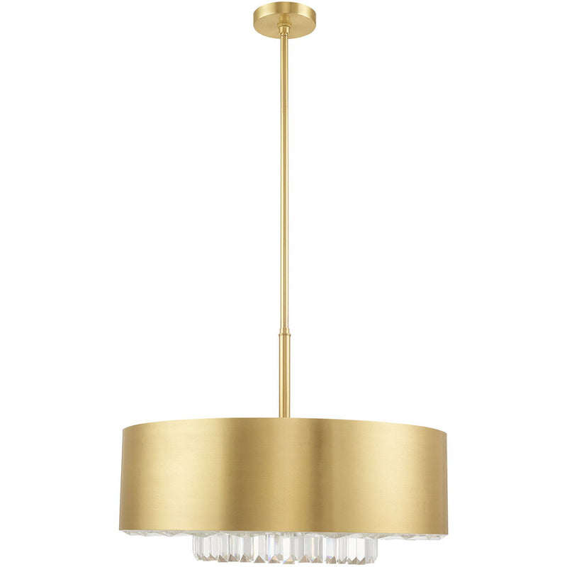 25" Six Light Dimmable Chandelier With Shades - Brass