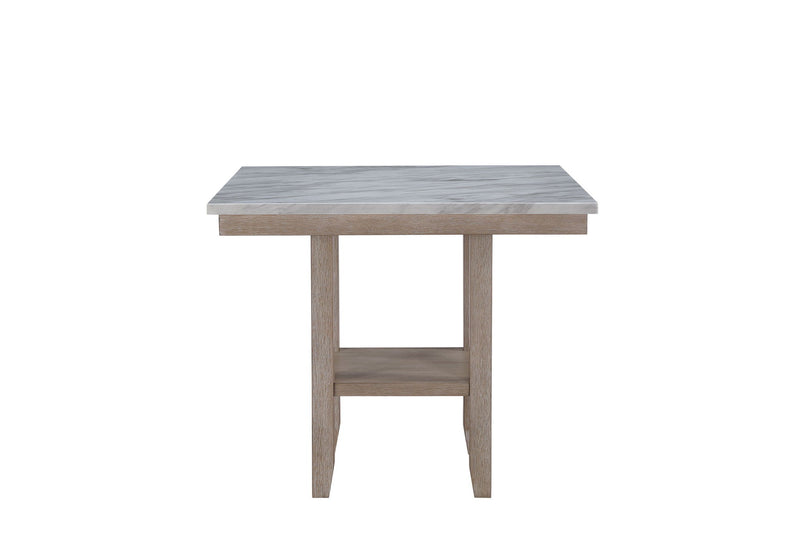 42" Faux Marble And Wood Square Bar Table - White And Natural