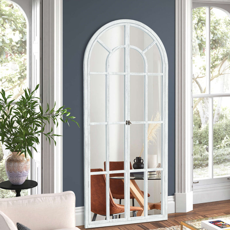 71" Solid Wood Arch Framed Full Length Mirror - White
