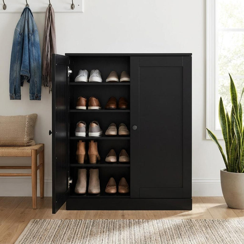 Twenty Pair Solid Woodshoe Storage Cabinet (752347) - Black