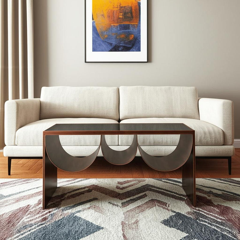 32" Mirro Glass And Steel Solid Coffee Table - Black And Copper