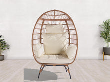 Load image into Gallery viewer, Wicker Egg Chair, Oversized Indoor Outdoor Lounger for Patio, Backyard, Living Room w/ 5 Cushions, Steel Frame, - Beige
