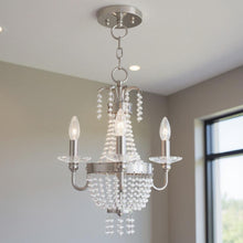 Load image into Gallery viewer, 19" Three Light Metal Dimmable Chandelier With Shades - Nickel / Clear

