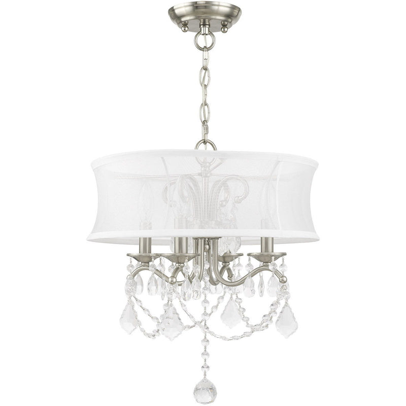 18" Four Light Dimmable Chandelier With Shades - Nickel