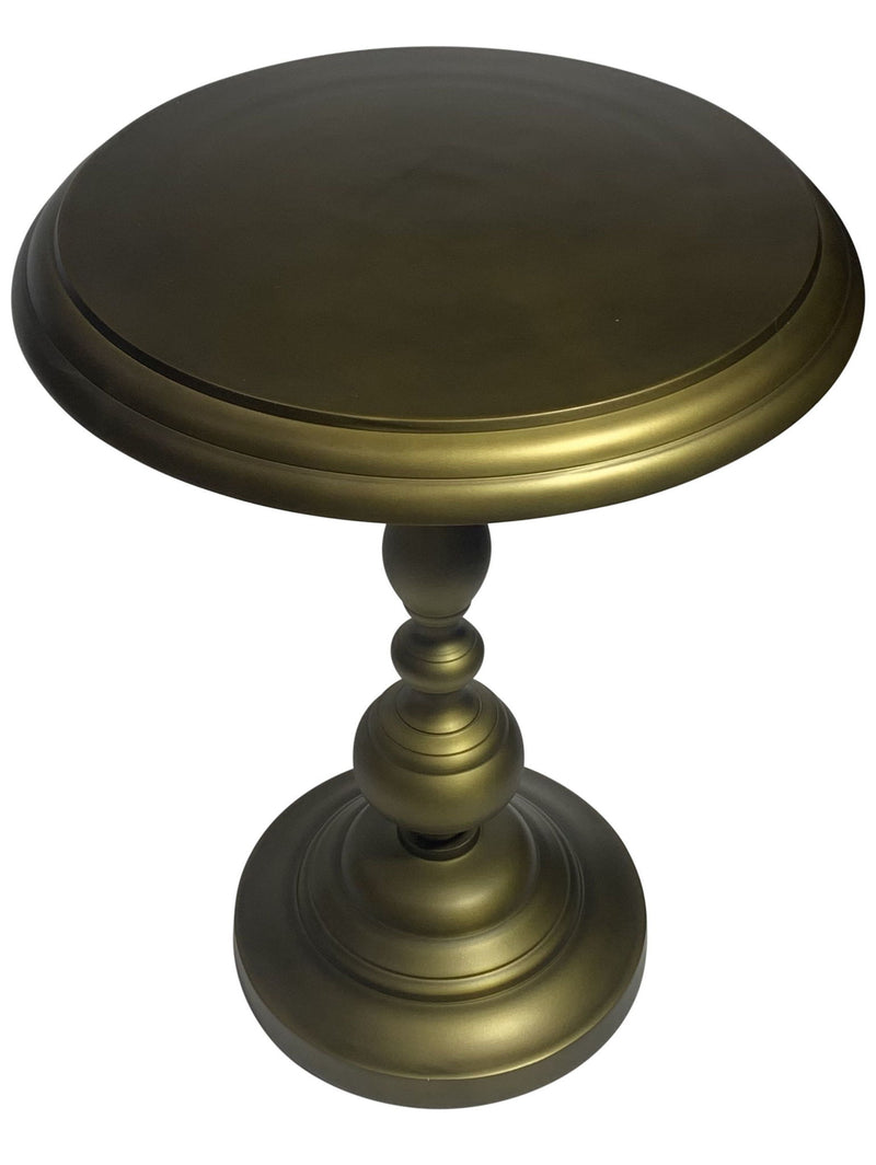 24" Brass Aluminum Round Pedestal End Table - Antiqued Brass