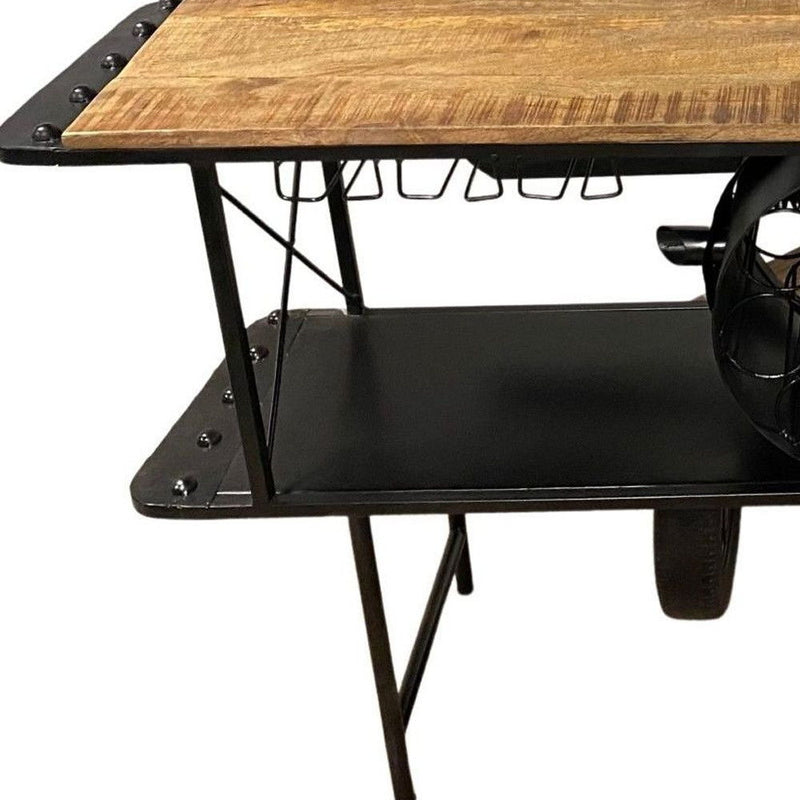 Solid Wood And Iron Rolling Kitchen Cart - Black