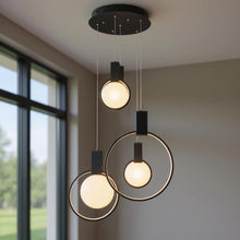 Load image into Gallery viewer, Geometric Six Light Metal LED Dimmable Chandelier - Black
