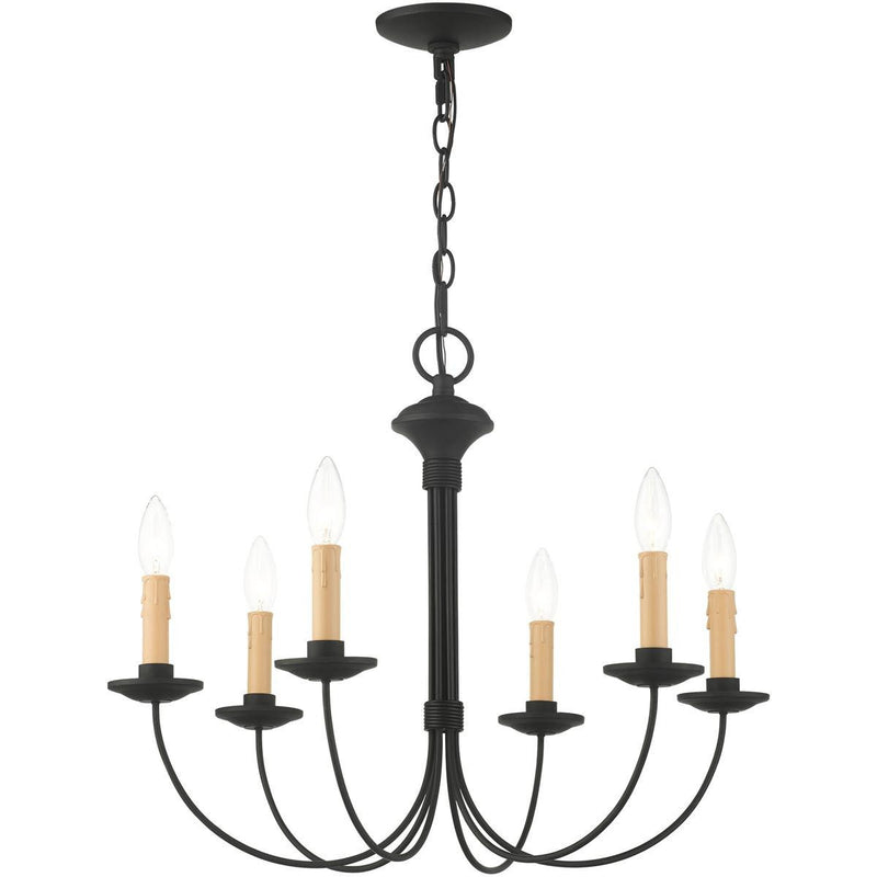 19" Six Light Dimmable Chandelier With Shades - Black
