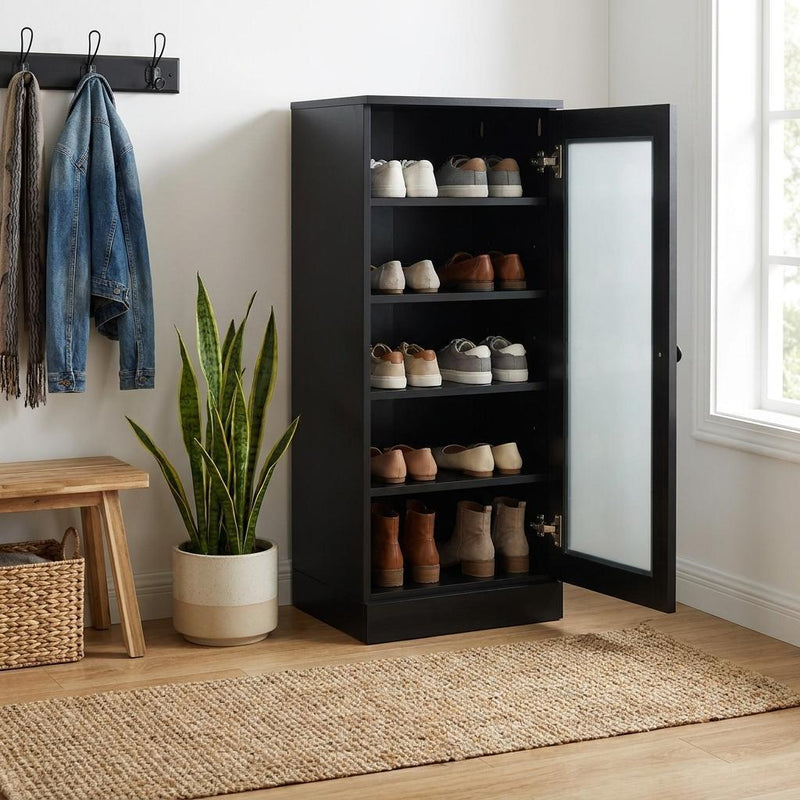 Ten Pair Solid Woodshoe Storage Cabinet (752262) - Black