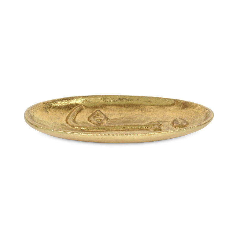 8" Cast Iron Mod Abstract Face Oval Trinket Tray - Gold