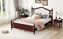 Load image into Gallery viewer, Pine Wooden Bed With Upholstered Headboard And Panel Footboard, With Two Bed Rail Support Feet And Central Platform Support Feet

