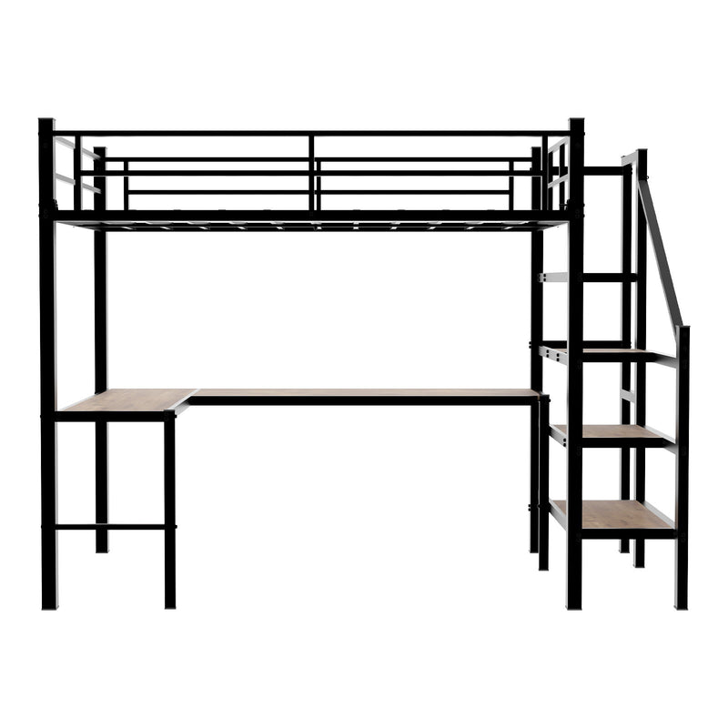 Loft Bed & L-Shaped Desk, Large Storage Space