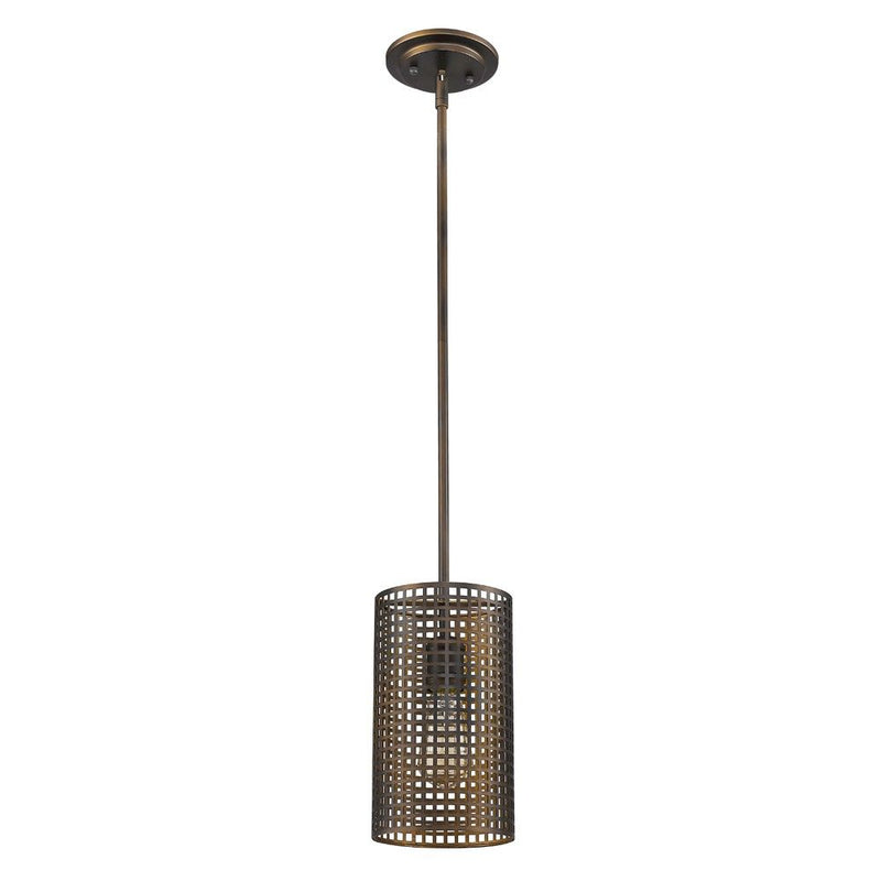 Metal Hanging Light With Mesh Shade - Bronze