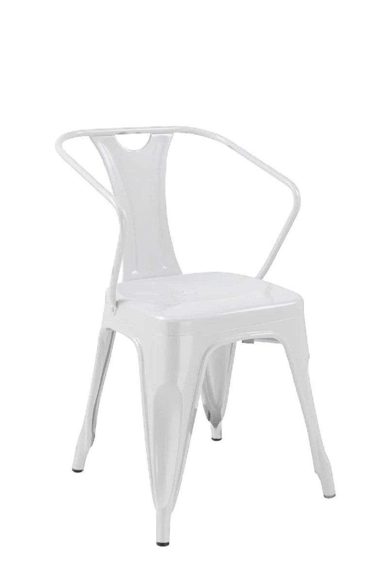 Metal Partially Open Back Dining Arm Chairs (Set of 4) - White