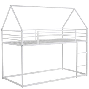 Twin over Twin House Bunk Bed with Built-in Ladder,White