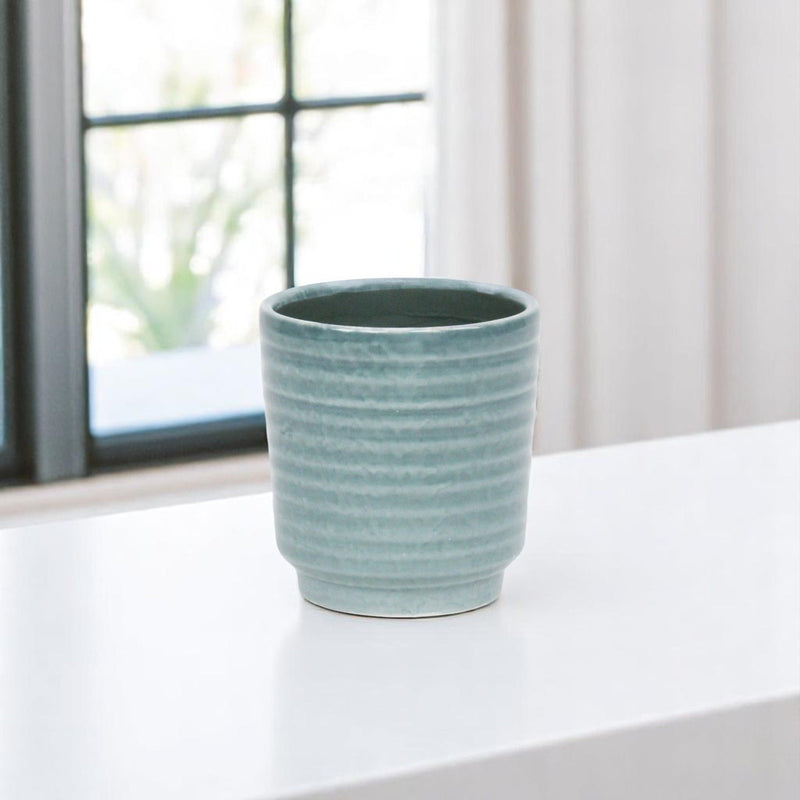 Striped Round Pot Planter (487471) - Green