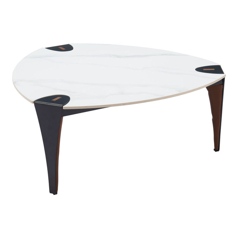 36" Sinte Stone Faux Leather And Steel Triangle Coffee Table - White And Black