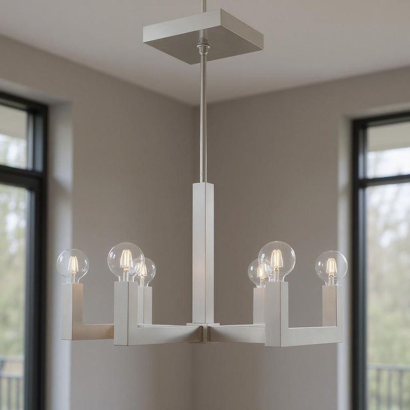 20'' Six Light Dimmable Chandelier With Shades - Nickel