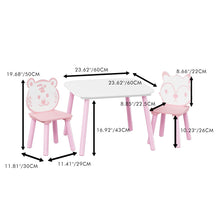 Load image into Gallery viewer, Table And Chair Set, 3 Piece Wooden Toddler Desk With Animal Backrest - Pink / White
