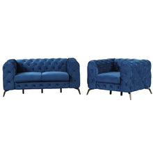 Load image into Gallery viewer, Modern 3-Piece Sofa Sets with Sturdy Metal Legs,Velvet Upholstered Couches Sets Including Three Seat Sofa, Loveseat and Single Chair for Living Room Furniture Set,Blue
