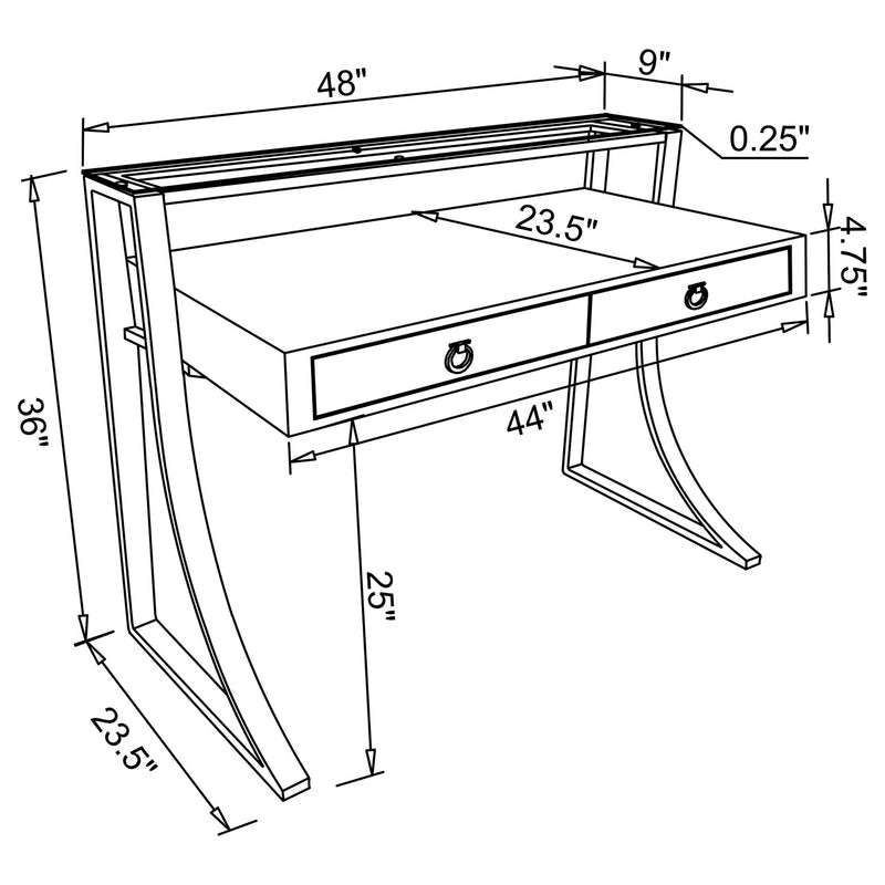 Serrano - 2 Drawer Writing Desk With Polished And Tempered Glass Hutch - Glossy White