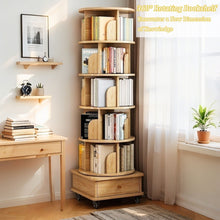 Load image into Gallery viewer, 6 Tier Rotating Bookshelf With Wheels And Drawer, 360° Spinning Design, Space Saving Storage, For Home - Wood
