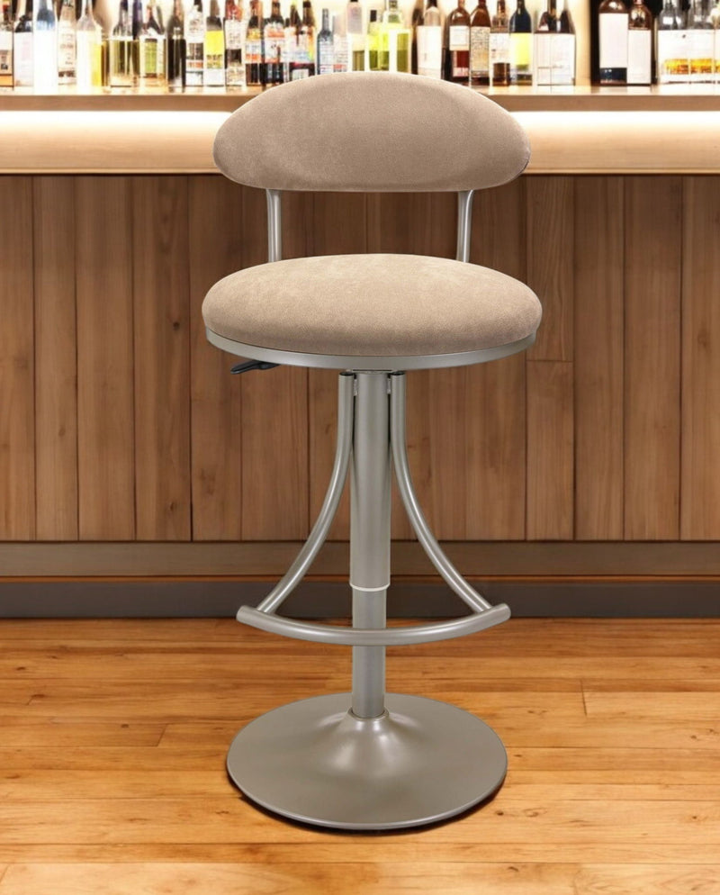 Velvet And Metal Low Back Adjustable Height Bar Chair - Brown And Silver