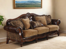 Load image into Gallery viewer, Faux Leather Sofa With Wood Brown Legs - Brown
