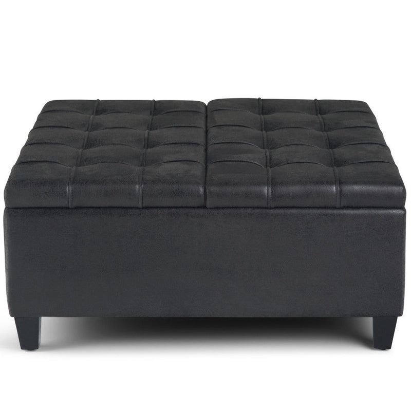 Cocktail Leather Ottoman With Storage - Black / Espresso