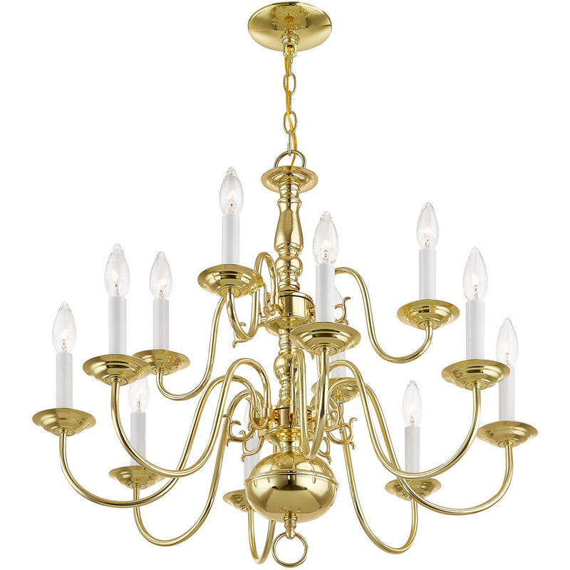 23" Twelve Light Dimmable Chandelier With Shades - Brass