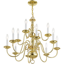 Load image into Gallery viewer, 23" Twelve Light Dimmable Chandelier With Shades - Brass
