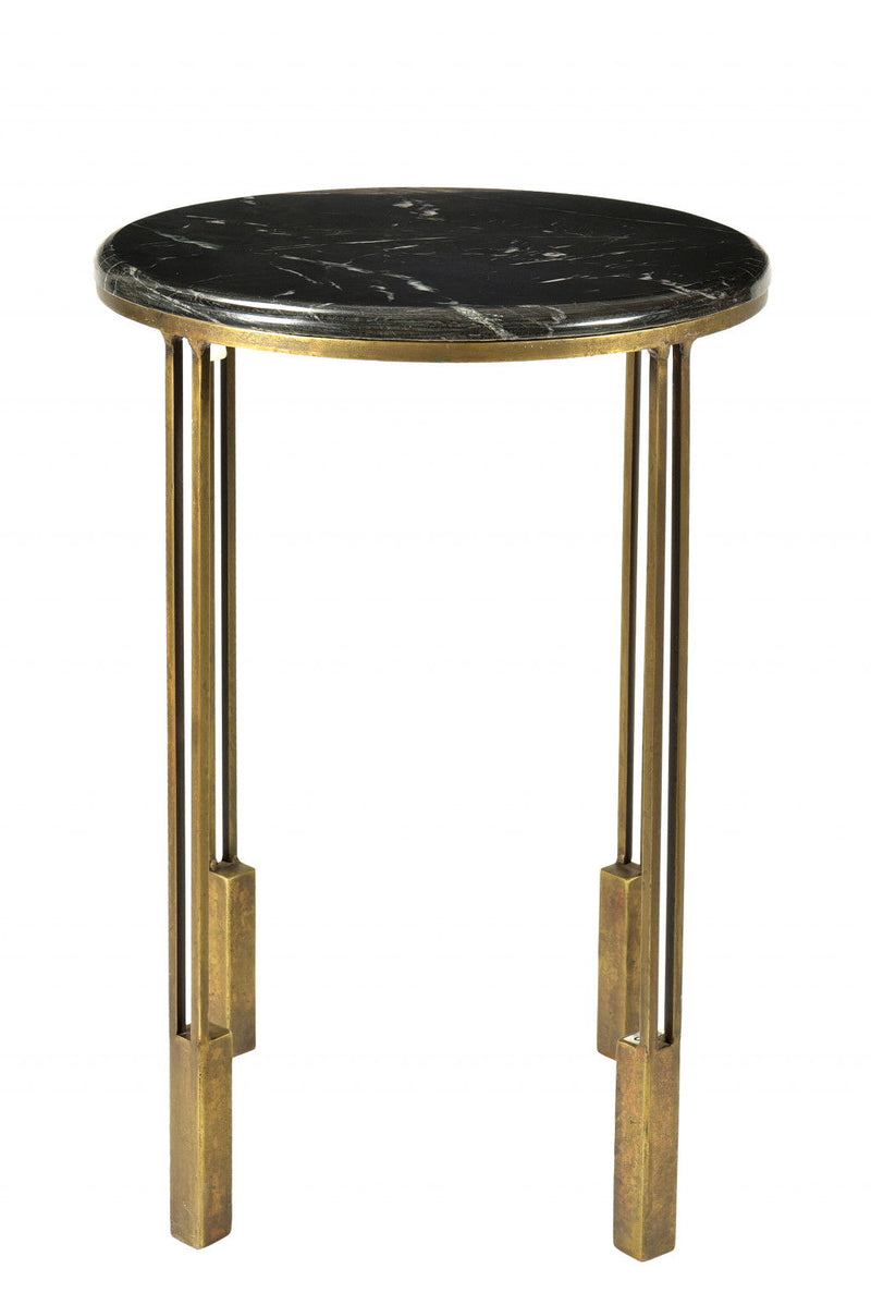 Marble And Iron Round End Table - Gold And Black