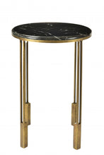 Load image into Gallery viewer, Marble And Iron Round End Table - Gold And Black
