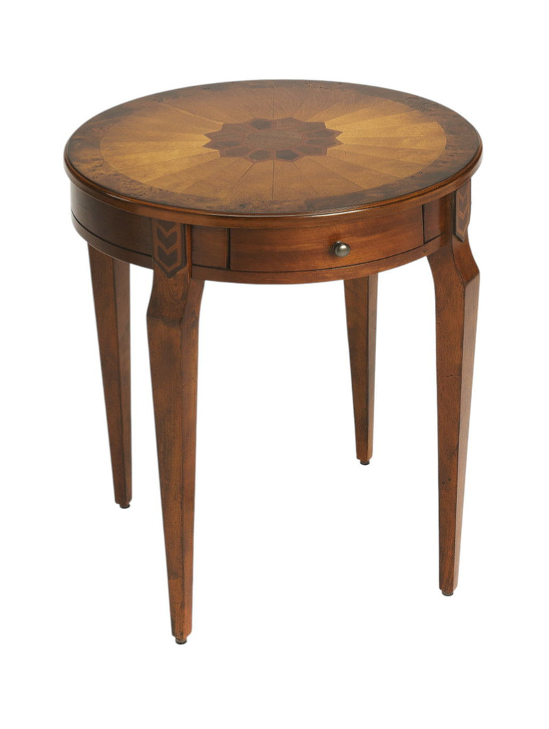 Manufactured Wood Round End Table With Drawer - Medium Brown And Olive Ash