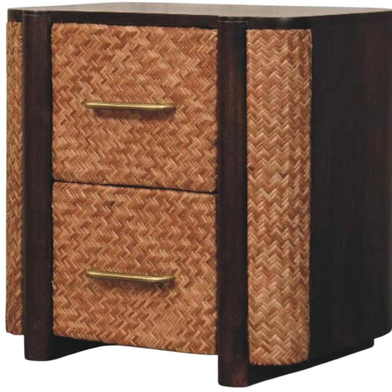 Solid Wood Woven Texture One Drawer Nightstand - Espresso / Mocha