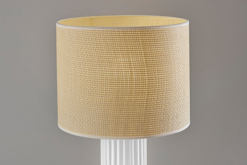 24" Ceramic Cylinder Table Lamp With Beige Drum Shade - White