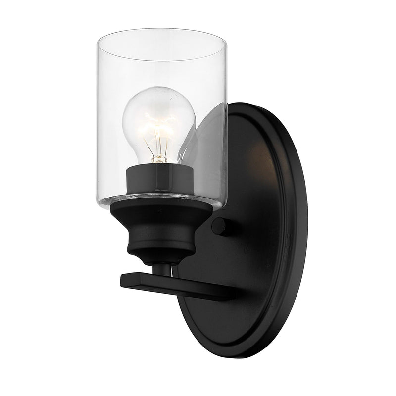One Light Wall Light With Clear Glass Shade - Matte Black