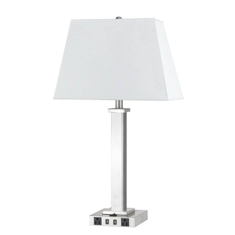 Metal USB Table Lamp With White Shade - Nickel