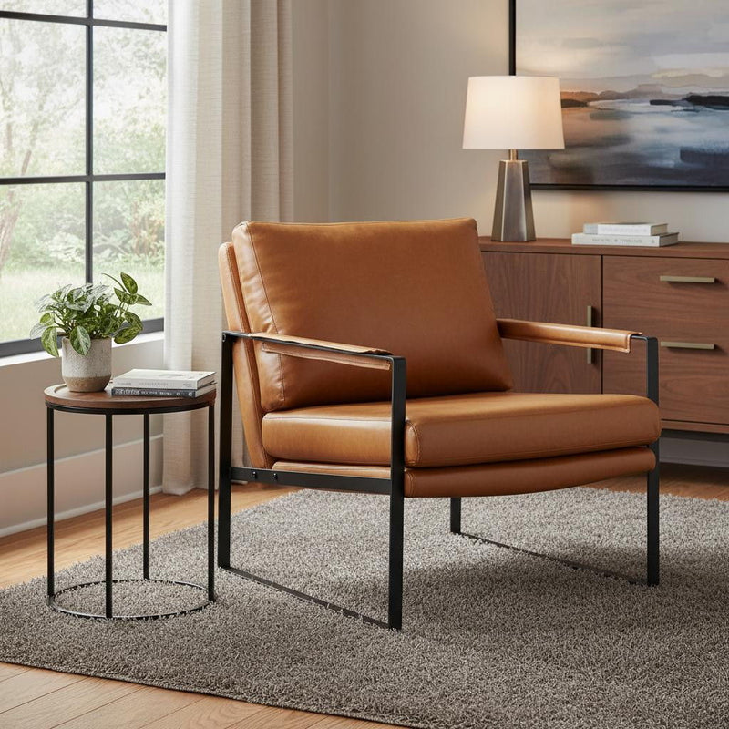 Faux Leather And Black Arm Chair 27" - Brown