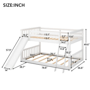 Full over Full Bunk Bed with Convertible Slide and Ladder, White