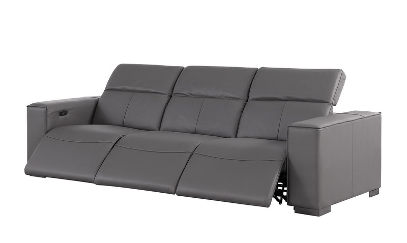 Top Grain Leather Reclining Metal USB Sofa (720308) - Dark Gray