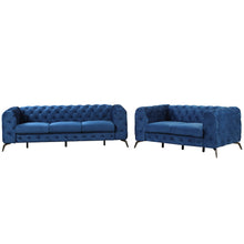 Load image into Gallery viewer, Modern 3-Piece Sofa Sets with Sturdy Metal Legs,Velvet Upholstered Couches Sets Including Three Seat Sofa, Loveseat and Single Chair for Living Room Furniture Set,Blue
