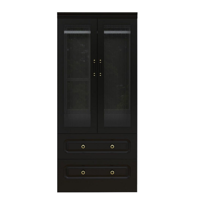71" Wood Two Door Two Drawer Combo Dresser - Black