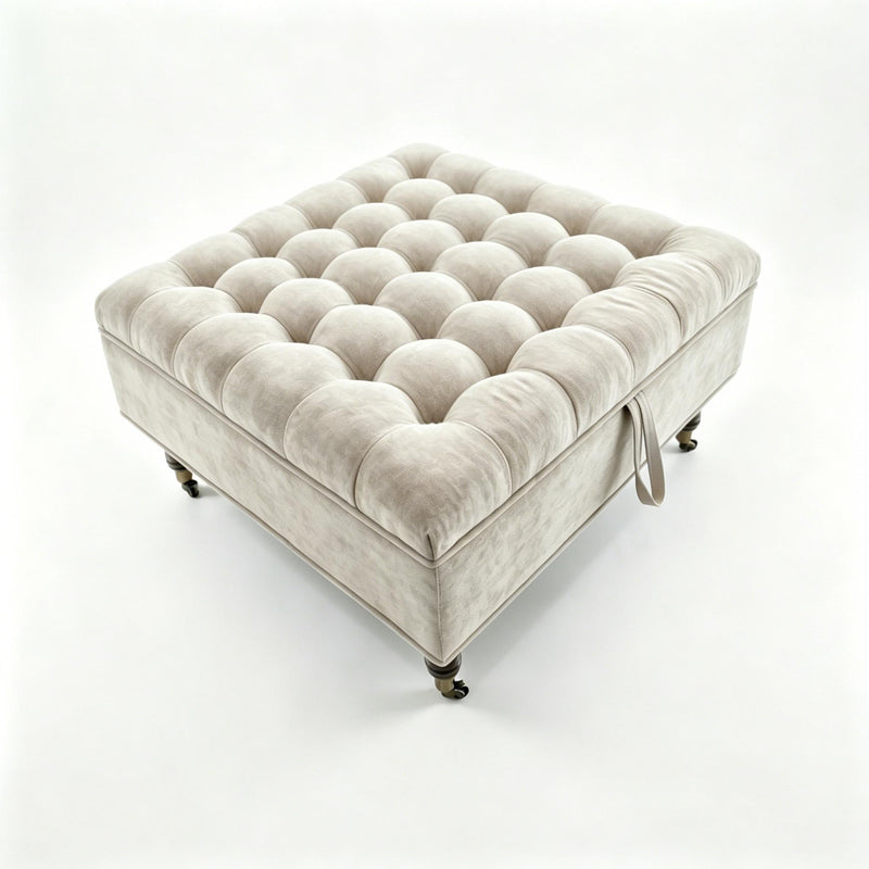 Rolling Chenille Tufted Ottoman With Storage - Gray And Black